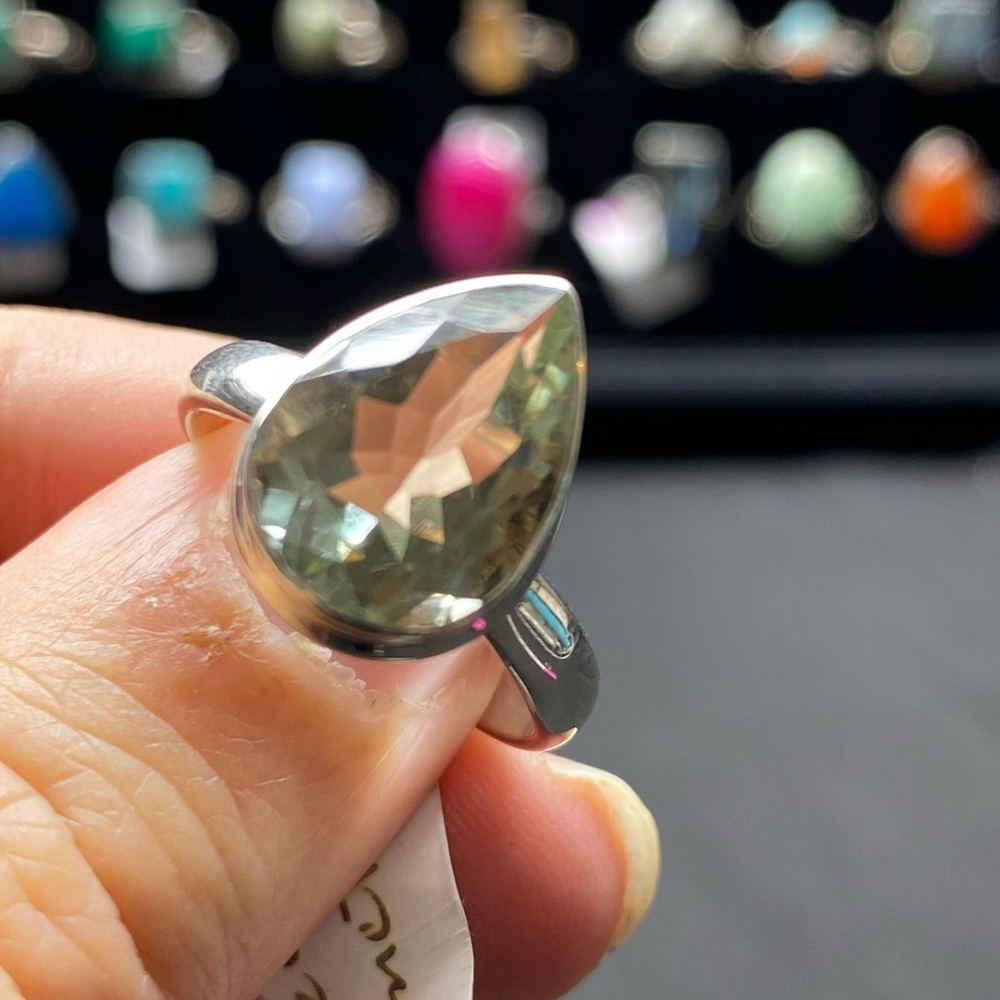 GREEN AMETHYST NATURAL AND GENUINE STONE IN SOLID STERLING SILVER 925 SIZE 8.5 - Picture 2 of 10